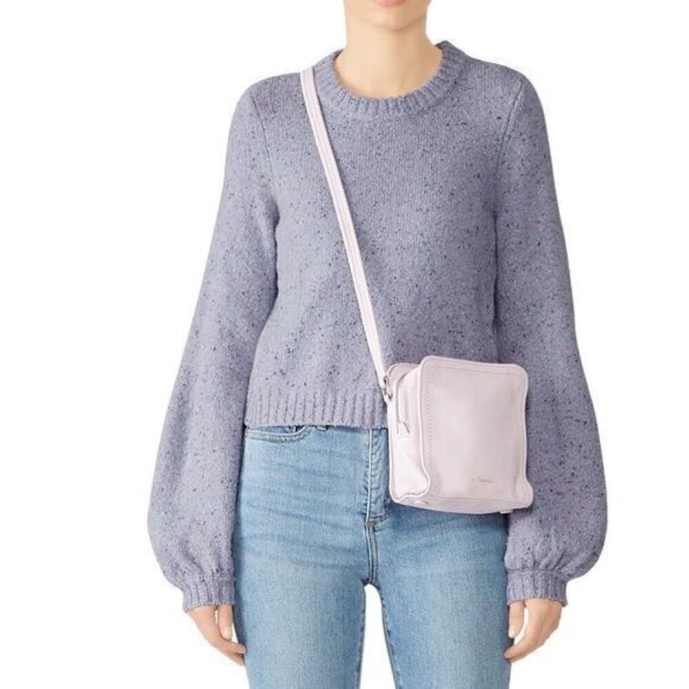 Milly Wool Blend Balloon Sleeve Crop Sweater in Speckled Purple/Gray size M
